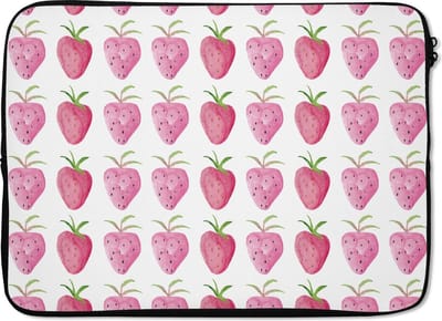 Laptophoes 14 inch - Aardbei - Waterverf - Design - Laptop sleeve - Binnenmaat 33x23 cm - Zwarte achterkant