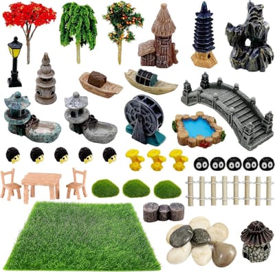 Mini Zen Tuin Decoratie - Miniatuurtuin Accessoires, Ornamenten, Gras en Miniatuur Bomen voor DIY Feestelijke Tuin Decoratie