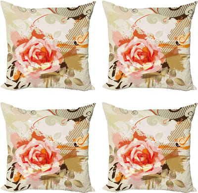 ABAKUHAUS Roze Decoratieve Kussenhoes, Set van 4, Abstracte Grunge, Modern Accent, Dubbelzijdige Digitale Print, 45 x 45 cm, Khaki Oranje Roze