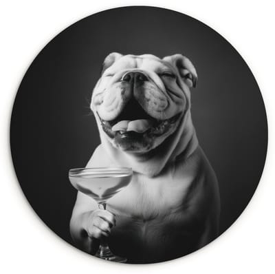 WallCircle® Wandcirkel 120x120 cm - Muurcirkel Buldog - Hond - Glas - Muurdecoratie woonkamer - Wanddecoratie slaapkamer - Kamer decoratie accessoires - Ronde schilderijen XXL