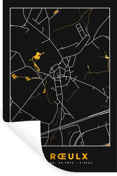 Muurstickers - Sticker Folie - Le Rœulx - Stadskaart - Goud - Kaart - Plattegrond - 20x30 cm - Plakfolie - Muurstickers Kinderkamer - Zelfklevend Behang - Zelfklevend behangpapier - Stickerfolie
