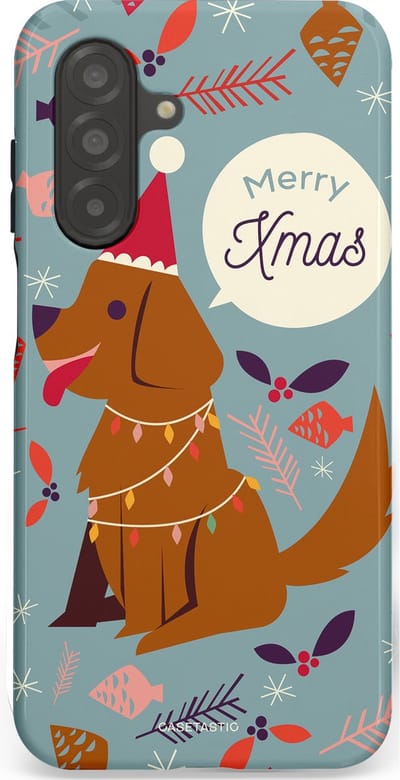 Casetastic hoesje geschikt voor Samsung Galaxy A26 - Dubbellaagse bescherming - Merry Christmas Hond - Fashion Case - Zilver Bruin Saliegroen Rood