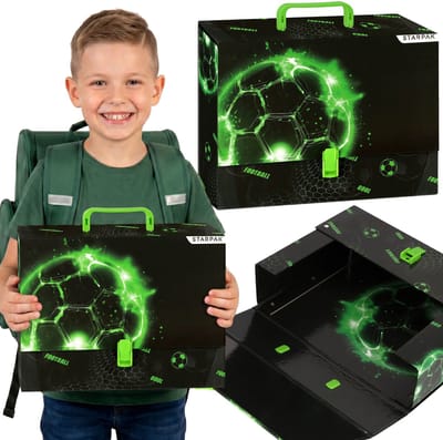 Voetbal, stevige schoolmap met XXL-handvat voor knutselwerkjes voor een speler A4 9 cm