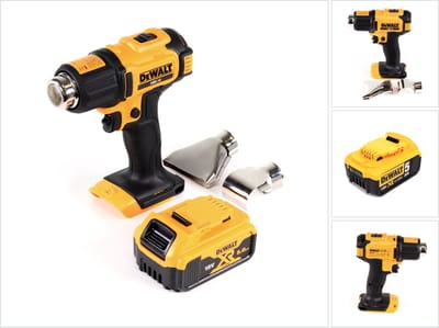 DeWalt DCE 530 N accu-heteluchtpistool 18V 530°C + 1x accu 5,0Ah + vlak- en reflectormondstuk - zonder oplader