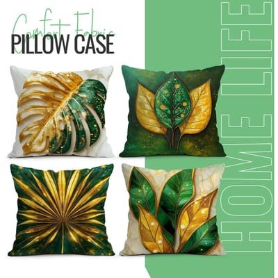 45x45cm Gouden Groene Planten Kussensloop Slaapkamer Sofa Kussenhoes 100% Polyester Woonkamer Kussen Kussensloop Woondecoratie 45x45cm