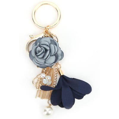 Sleutelhanger Zinklegering Bloem Kwast Parel Decoratie Haak Sleutelhanger DIY Cadeau Benodigdheden gray