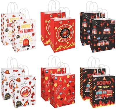12 stuks brandweerauto cadeauzakjes - Papieren zakken voor kinderfeestjes