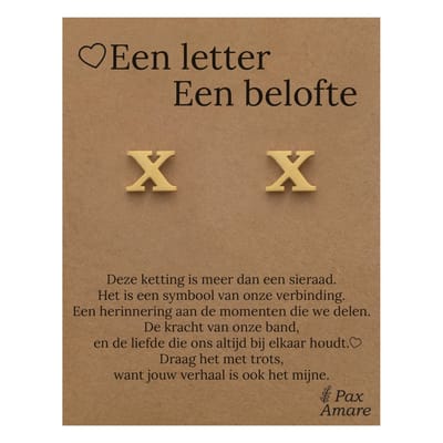 Initiaal Oorbellen met Letter X op Cadeau Kaartje - Een letter, een belofte - Goudkleurig - Naam Sieraad Cadeau - Roestvrij Staal Oorknopjes - Pax Amare