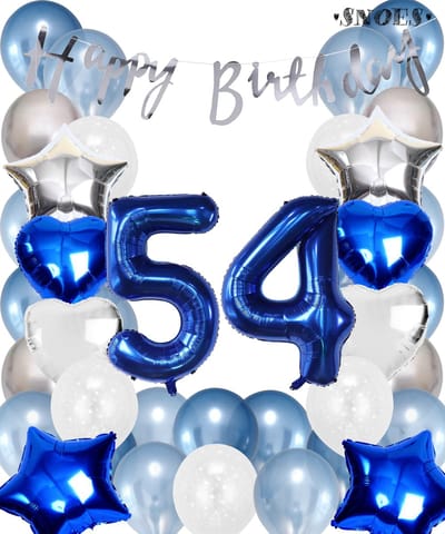 Snoes Ballonnen 54 Jaar Set Mega Blauw Zilver Ballon - Compleet Feestpakket Cijferballon 54 Jaar - Verjaardag Versiering Slinger Happy Birthday – Folieballon – Latex Ballonnen - Helium Ballonnen