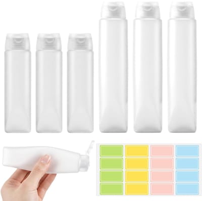 6 stuks lege tubes om te vullen, navulbare lege tubes met 16 kleuretiketten, navulbaar, leeg, reisformaat, transparant van PE voor shampoo, spoeling en lotions (30/50 ml)