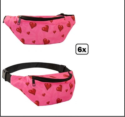6x Heuptasje roze met hartjes - Thema feest festival carnaval optocht fun hartjes liefde
