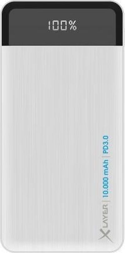 XLayer 10.000 mAh powerbank - USB-C PD 18 W - USB Quickcharge 18W - Display - aluminium - Zilver