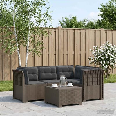 vidaXL - 4-Persoons - Tuin - Sofa - met - Kussens - Rattan - Look - PP - Lichtgrijs