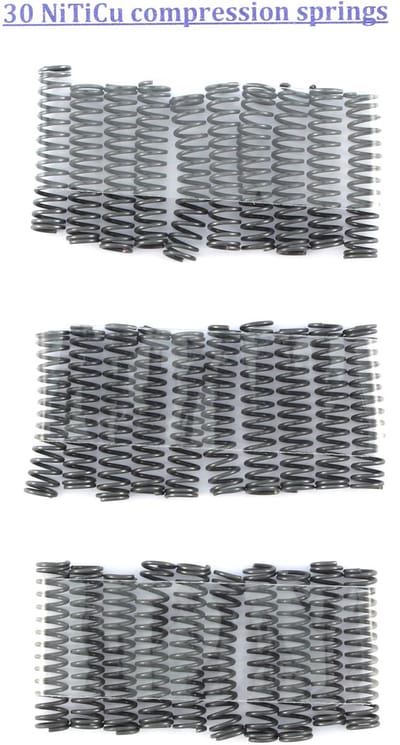 30 Nitinol veertjes, vormgeheugenlegering NiTiCu, 70 °C activering