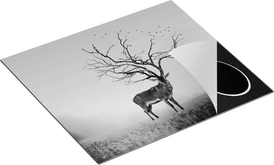 Chefcare Inductie Beschermer Hert met een Bomen Gewei - Zwart Wit - 60x50 cm - Afdekplaat Inductie - Kookplaat Beschermer - Inductie Mat