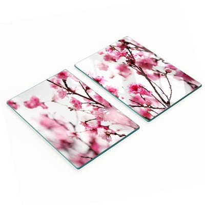 Decoratieve glazen snij- en serveerplanken met pruimenbloesemmotief, 2x40x52 cm