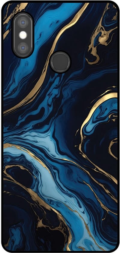 Smartphonica Telefoonhoesje Geschikt voor Xiaomi Mi 8 met marmer opdruk - TPU backcover case gold blue marble design - Goud Blauw geschikt voor Xiaomi Mi 8