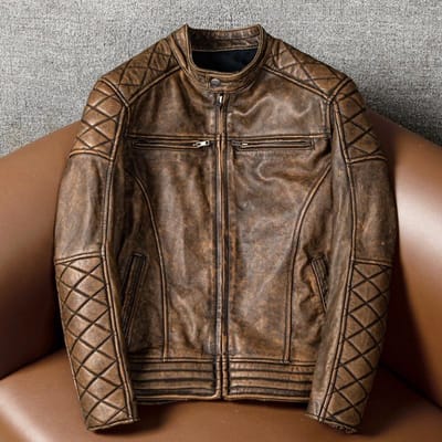 Nieuwe top-laag koeienhuid lederen jas heren slim-fit opstaande kraag motorfiets motorrijden jas mode casual S bruin