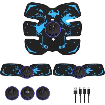 EMS Buikspiertrainer - Oplaadbare Spierstimulator voor Sixpack ABS, Draadloze Vetverbrandingsgordel met Home Gym Fitness Modus blue