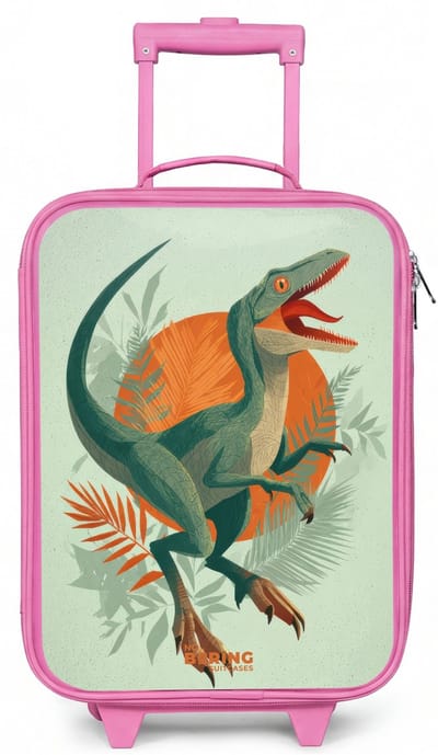 NoBoringSuitcases.com® - Kinderkoffer roze - Kindertrolley meisje - Sluipende jager met bladeren - Koffer kind lichtgewicht - Reiskoffer trolley voor kinderen - Koffertje met lichtgevende wieltjes - Rolkoffer