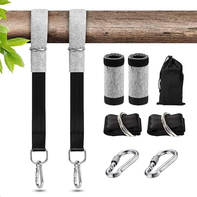 2 Stuks 3m Swing Mount met 2 Zware Karabiners en D-Ringen, Hangmat Bevestiging, Schommel Ophangset, Geschikt voor Bomen en Tuinmeubelen, Tot 2000 lbs Belastbaar