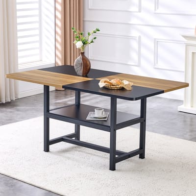 Rechthoekige eettafel in industrieel design, 160x90x76 cm, voor 4-6 personen, bruin/zwart, met multifunctioneel opbergvak, voor woonkamer, keuken en eetkamer.