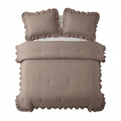 Sleeptime 2 in 1 Dekbed Ruffles - Dekbed zonder Overtrek - Wasbaar Dekbed - 200x200 - Taupe