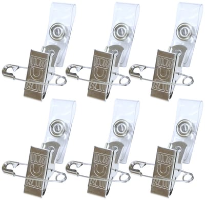 Fako Bijoux - Badgehouder Clips Metaal Met Speld - Zilver - Met Bevestigingsstrip - Naamkaarthouder Clip - Naambadge Klem - 37x30mm - 10 Stuks