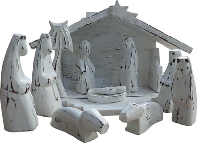 Floz Design houten kerststal - witte kerstgroep - moderne kerststal van hout - fairtrade en handgemaakt - 33 cm