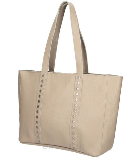 Maxi leren tas met messing studs - brede schouderband - shopper - kleur BEIGE