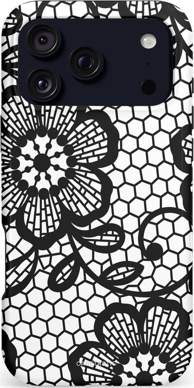 Casetastic hoesje geschikt voor Apple iPhone 17 Pro Max - MagSafe - Dubbellaagse bescherming - Zwart Bloemenpatroon - Fashion Case - Grijs Zwart Wit