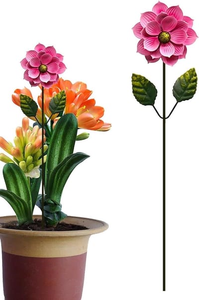 Decoratieve tuinsteker - Metalen bloem - Tuin verfraaien - Realistisch ontwerp - 44 x 10 cm - Roze