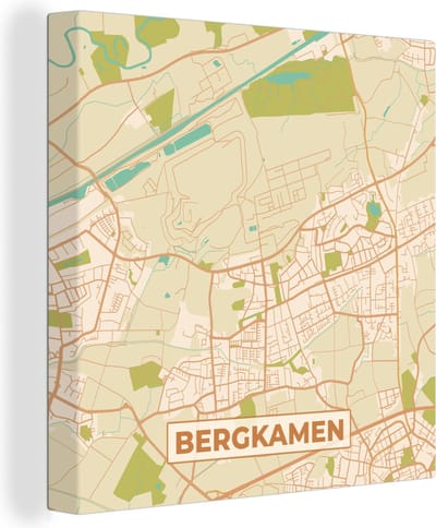 Canvas Schilderij Bergkamen - Vintage - Plattegrond - Kaart - Stadskaart - 20x20 cm - Wanddecoratie