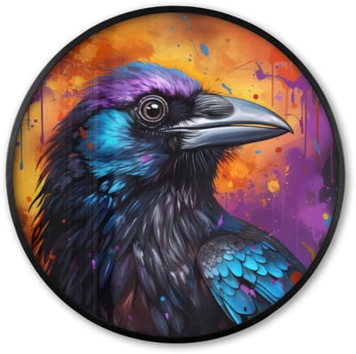 Poster in lijst Rond - Fotolijst 60x60 cm - Posters - Vogel - Kraai - Graffiti - Zwart - Dieren - Ronde posterlijst zwart - Decoratie - Wanddecoratie woonkamer - Muurdecoratie slaapkamer