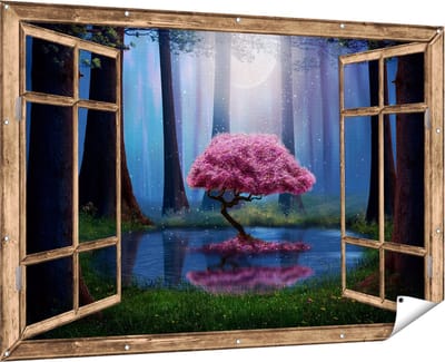 Gards Tuinposter Bloemenveld met Lavendel bij Zonsondergang - 90x60 cm - Tuindoek - Tuindecoratie - Wanddecoratie buiten - Tuinschilderij