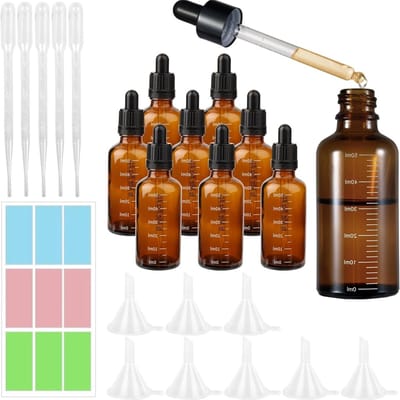 8 Stuks 50ml Bruine Glazen Pipette Flessen met Druppelaar en Trechter voor Essentiële Olie, Parfum en Vloeistoffen