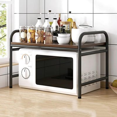 Magnetronstandaard Bakkersrek - Keukenopberger - Keuken Organiseren - Ruimtebesparend Ontwerp - 2 Niveaus - Houtkleurig