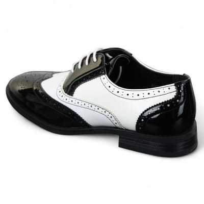 Herenschoenen met vetersluiting, zwart/wit, brogues, nette schoenen