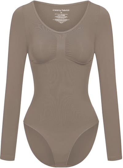 cfab - Bodysuit met corrigerende werking, lange mouwen en onderrok - Taupe - XS