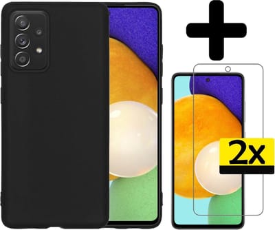 Hoesje - Met 2x Screenprotector - Geschikt voor Samsung Galaxy A52 - Sterk & Shockproof - Back Cover - Siliconen Case - Telefoon Hoes - Telefoonhoesjes - Zwart