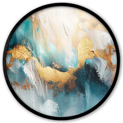Poster in lijst Rond - Fotolijst 40x40 cm - Posters - Abstract - Kunst - Gold - Blauw - Ronde posterlijst zwart - Decoratie - Wanddecoratie woonkamer - Muurdecoratie slaapkamer