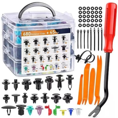 Homtas Auto clips set - 680x stuks - Universele bevestigingsclips - incl. verwijdertools - Interieur demontage - Auto trim verwijdering gereedschap - Blekleding clips - trim removal tool