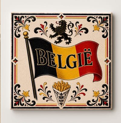 België Vlag Decoratieve Keramische Tegel – Belgische Leeuw Wandtegel – Rood Zwart Geel Friet Heritage Souvenir Cadeau