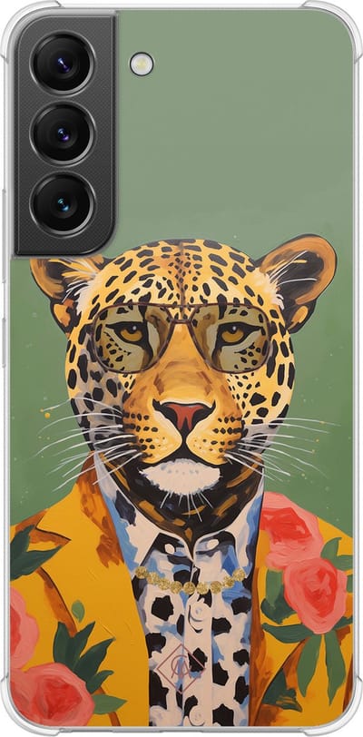 Casimoda® hoesje - Geschikt voor Samsung Galaxy S22 - Luipaard Hipster - Shockproof case - Extra sterk - TPU/polycarbonaat - Groen, Transparant