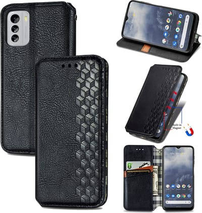 Luxe PU Lederen Ruitpatroon Wallet Case voor Nokia G60 _ Zwart
