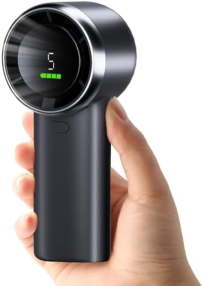Draagbare mini-handventilator met USB-oplaadfunctie. Krachtige ventilator met een maximale snelheid van 13.000 toeren per minuut, 5 windsnelheden en een oplaadbare USB-batterij van 3600 mAh. (Zwart)