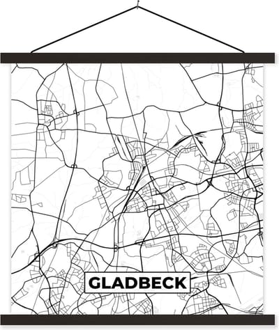 Posterhanger incl. Poster 60x60 cm - Schoolplaat - Gladbeck - Plattegrond - Kaart - Stadskaart - Textielposter - Zwarte latten - Stadskaart