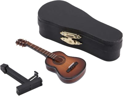 Miniatuur Gitaar Model - Houten Muziekinstrument Display - Bureau Decoratie - Realistische Details - 14cm - Koffie Kleur