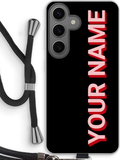Gepersonaliseerd - Case Company® - Hoesje met koord geschikt voor Samsung Galaxy S24 hoesje met Koord - Namecase - Telefoonhoesje met Zwart Koord - Bescherming aan alle Kanten en Over de Schermrand