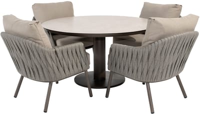 Taste by 4 Seasons Cannes tuinset 5-delig - Sarah lage tuintafel Ø130 cm - terre ceramic print